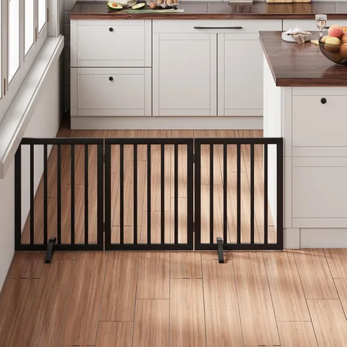 Miniatura 2 de Puerta plegable negra para mascotas de 18-55 pulgadas para escaleras y puertas, valla de puerta para cachorros