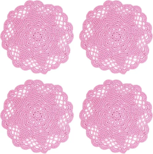 Miniatura 43 de Juego de 2 manteles individuales de encaje con diseño de flores huecas de ganchillo, manteles individuales de encaje para taza de té, aniversario