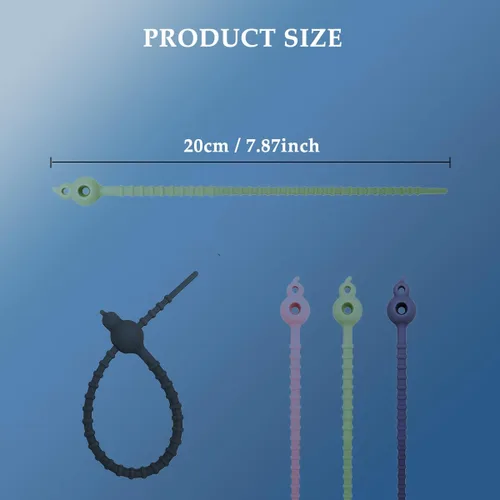 Miniatura 2 de Paquete de 10 bridas de silicona reutilizables, organizador de cordón elástico para agrupar y sujetar cables de cables