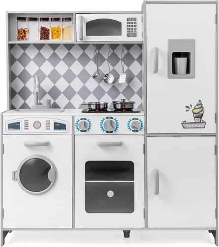 Miniatura 10 de Costzon Juego de Cocina para Niños, Set de Juego de Cocina de Madera de Simulación con Estufa, Refrigerador, Microondas, Fregadero Removible