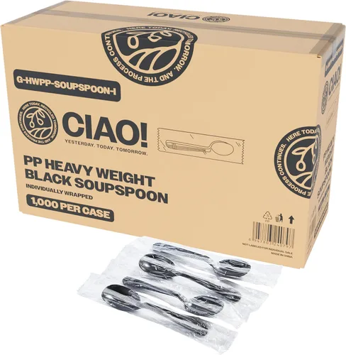 Miniatura 16 de CIAO! Tenedor Negro de 7.3 Pulgadas de Polipropileno de Peso Pesado Envuelto Individualmente (Caja de 1,000)