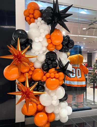 Miniatura 4 de Kit de arco de guirnalda de globos de Halloween, 116 piezas de arco de globos naranja y negro blanco, globos de papel de aluminio con estrella
