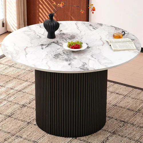 Miniatura 3 de Homedot Juego de mesa de comedor de 3 piezas para 2, mesa de cocina redonda de 47" y sillas de comedor tipo barril tapizadas en marrón, juego