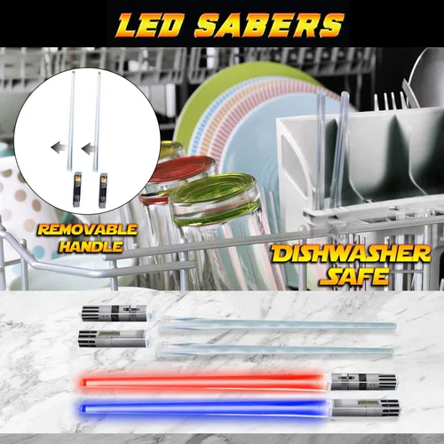 Miniatura 5 de Lightsable - Palillos de sable de luz LED con luz LED de Star War, sables de luz reutilizables, mango extraíble, apto para lavavajillas, caja