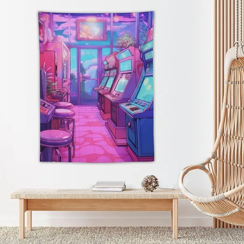 Miniatura 5 de josnmre Tapiz grande de anime de los años 80 con efecto retrowave neón Synthwave para colgar en la pared, decoración de dormitorio, sala de estar
