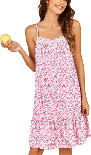 Miniatura 7 de Ekouaer Camisones de algodón para mujer, sin mangas, vestido de noche de encaje, vestido de noche con botones, camisón victoriano