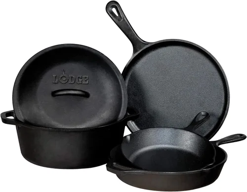 Miniatura 2 de Lodge Paquete de 5 piezas de hierro fundido sazonado. Plancha de 10.5 pulgadas, sartén de 8 pulgadas, sartén de 10.25 pulgadas, horno holandés