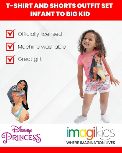 Miniatura 33 de Disney Frozen Moana Princess Tiana - Conjunto de camiseta floral y pantalones cortos de rizo francés para niños pequeños y grandes
