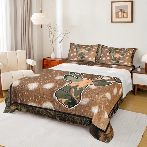 Miniatura 30 de Rustic Lodge - Juego de sábanas tamaño individual con diseño de oso y alce, diseño de retazos, color rojo y negro, a cuadros, ropa de cama de Multi