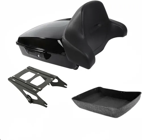 Miniatura 11 de TCMT Caja de maletero de motocicleta cortada de 10.7", respaldo envolvente, soporte de montaje para 2 personas, compatible con Harley 2014-2025 Con