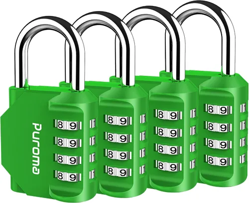 Puroma Paquete de 4 candados de combinación para casillero de 4 dígitos al aire libre impermeable para escuela, gimnasio, deportes, valla, caja de