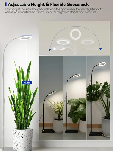 Miniatura 5 de GLOWRIUM Luces de cultivo para plantas de interior, lámpara de pie LED de espectro completo con soporte de altura y ángulo ajustables, luz