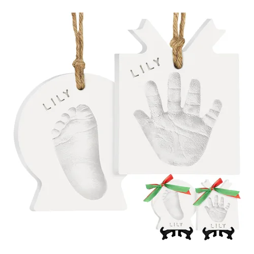 Miniatura 10 de Kit de huellas de mano y pie para bebé - Adorno personalizado para la primera Navidad del bebé, adorno de recuerdo de huella de recién nacido, kit