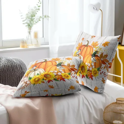 Miniatura 7 de Giwawa Juego de 2 fundas de almohada de calabaza otoñal de 16 x 16 pulgadas, fundas de cojín de algodón de madera de girasol para sofá, patio