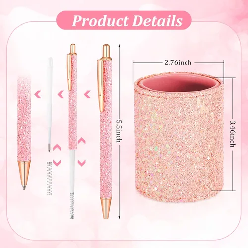 Miniatura 4 de BBTO Portabolígrafos de Lentejuelas Brillantes con 6 Bolígrafos de Clic de Lentejuelas, Bonitos Bolígrafos Retráctiles con Purpurina, Vasos