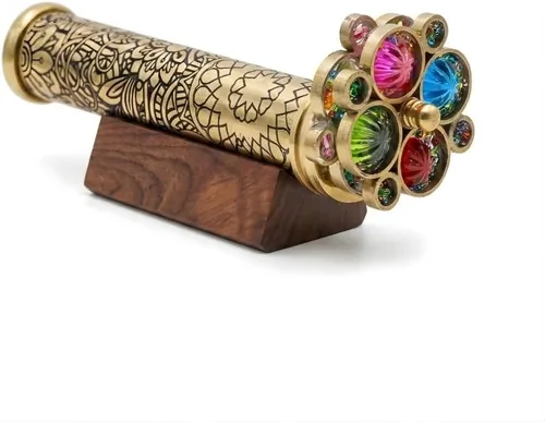 Caleidoscopio de latón lacado con patrón floral grabado a mano, incluye dos ruedas giratorias separadas, un regalo único para mi hijo, nieto, hija.