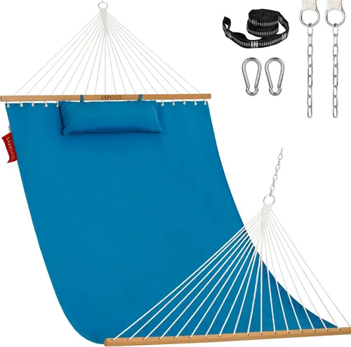 Lazy Daze Hammocks Hamaca de tela de 12 pies que no se decolora con barras separadoras y almohada gratis para 2 personas, resistente a todo tipo de