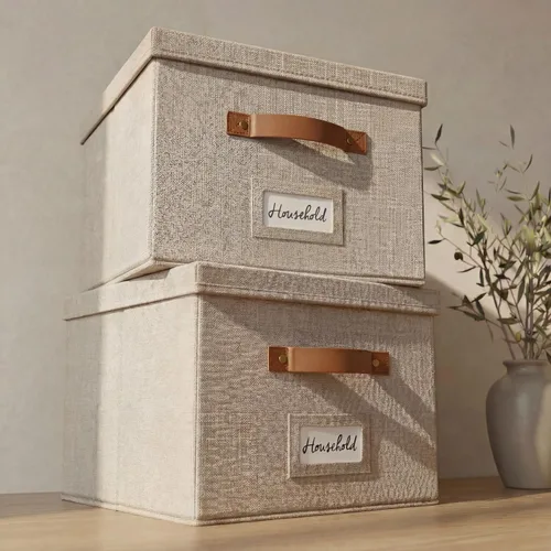 Caja organizadora de archivos decorativa, juego de 2 – Archivadores plegables de lino con asas son perfectos para almacenar todos tus documentos y