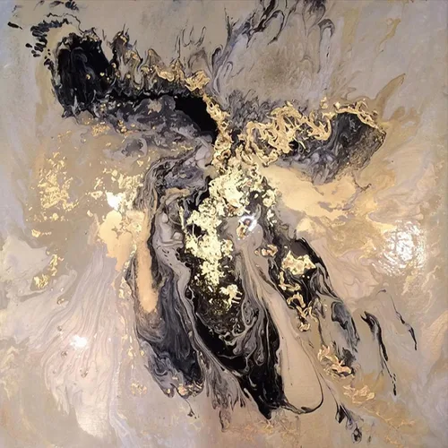 Miniatura 3 de Mural de pared grande geométrico dorado, salpicado de tinta negro y dorado salpicado con tinta, mural de vinilo autoadhesivo, decoración moderna