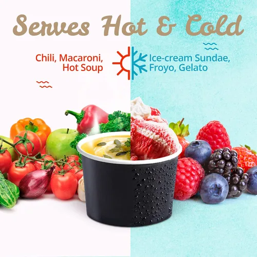 Miniatura 7 de MATICAN Vasos de papel para helado, paquete de 100 cuencos desechables de postre de 9 onzas para bebidas calientes y frías, 9 onzas, color negro
