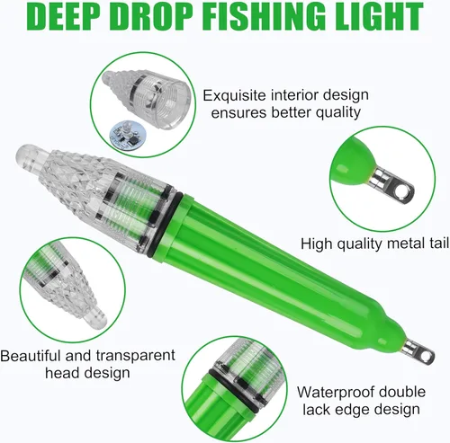 Miniatura 2 de Luz de pesca subacuática, 4 piezas de luz LED de pesca de caída profunda, luz de pesca LED impermeable, luz intermitente de noche, señuelo de pesca