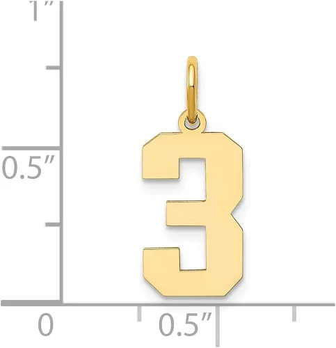 Miniatura 4 de Colgante de oro amarillo macizo de 14 quilates, número 3, 0.787in x 0.315in
