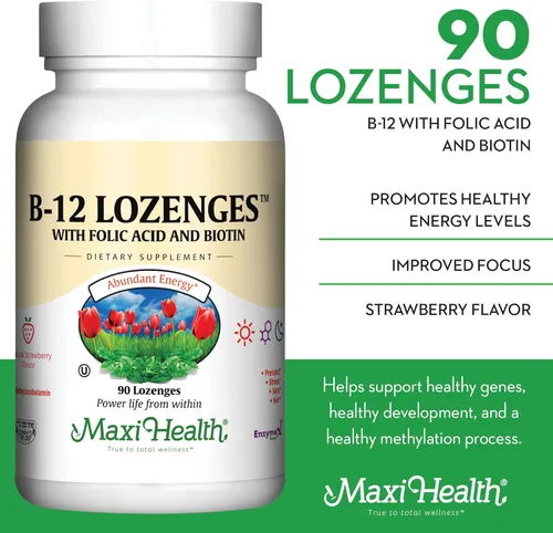 Miniatura 3 de Pastillas de vitamina B12 con ácido fólico y biotina – Sublingual B 12 vitaminas sabor fresa – Vitamina vegetariana Kosher B 12 – Suplemento VIT B12