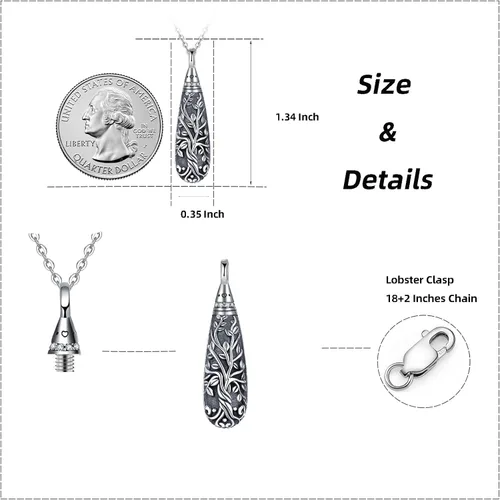 Miniatura 79 de Collar con colgante de urna de cenizas de cremación y árbol de la vida para mujer, plata de ley US1