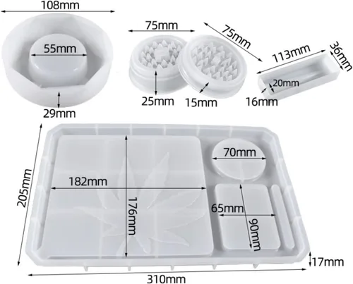 Miniatura 2 de Moldes de silicona de 5 piezas – Cenicero grande y molinillo de resina con picos y almacenamiento eficientes