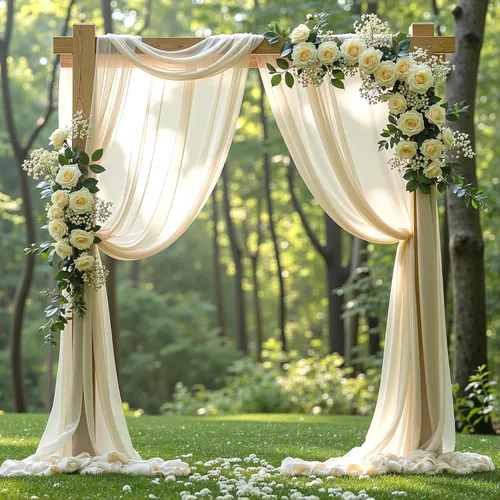 Miniatura 35 de Tela drapeada para arco de boda, 2 paneles de 18 pies, cortina de telón de fondo transparente azul bebé, cortina de gasa para boda, arco, ceremonia