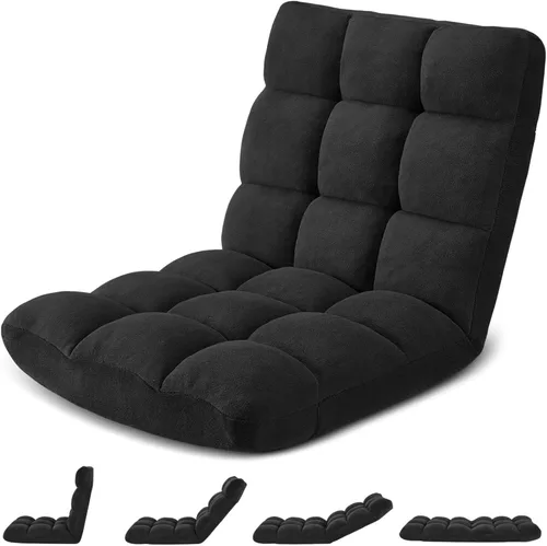 Miniatura 12 de Silla de suelo plegable Avocahom para juegos con 14 posiciones, silla de sofá perezoso ajustable con cojín, con algodón transpirable y coral de Gris