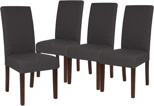 Miniatura 17 de Flash Furniture Greenwich Series Black LeatherSoft - Silla de comedor Parsons de mediados de siglo con parte trasera tapizada
