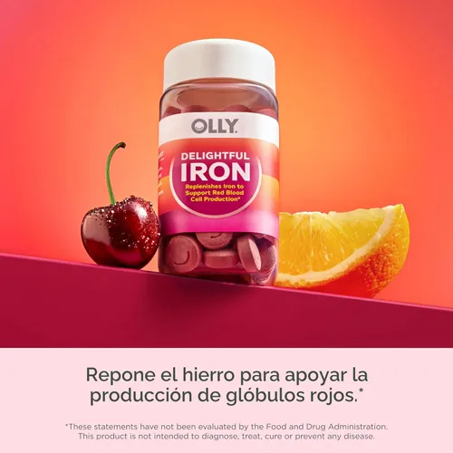 Miniatura 5 de OLLY Deliciosa tableta masticable de hierro, suplemento de hierro de AB Fortis, sabor a ponche de frutas, suministro para 30 o 20 días, 60