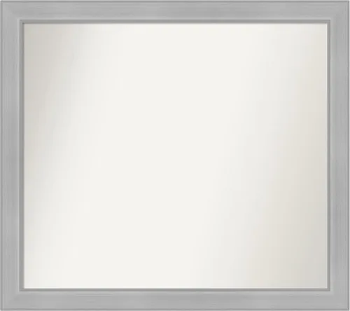 Miniatura 365 de Amanti Art Espejo de baño plateado para sobre fregadero, 25 x 25 pulgadas, espejo de tocador cuadrado estrecho de níquel cepillado, marco de madera
