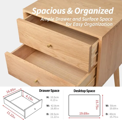 Miniatura 6 de Mesita de noche Midcentury moderna de madera maciza con cajón, mesa auxiliar con pata de taburete alta, 25.98 pulgadas de alto x 19.69 pulgadas