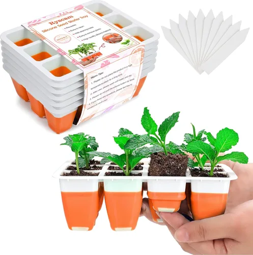 Miniatura 9 de Kit de iniciación de semillas reutilizables, bandejas de inicio de semillas de 72 celdas, bandejas de inicio de semillas de silicona para iniciar