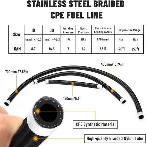 Miniatura 5 de Kit regulador de presión de combustible EFI con retorno de derivación 0-100psi, manómetro de presión, conectores de manguera de línea de combustible