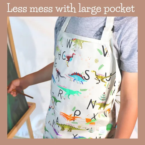 Miniatura 5 de Kids Aprons for Girls and Boys, Toddler Apron with Pocket for Painting, Cooking, Baking, Gardening and Crafts Alfabeto Dinos