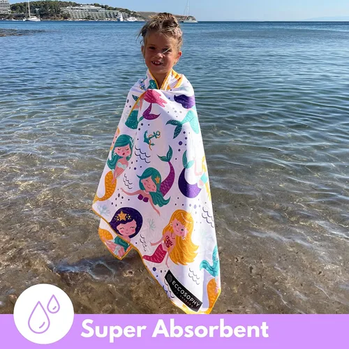 Miniatura 2 de ECCOSOPHY Toallas de playa y bolsa de microfibra para niños de 60 x 30 pulgadas para niñas y niños - Toallas de piscina de secado rápido - Manta