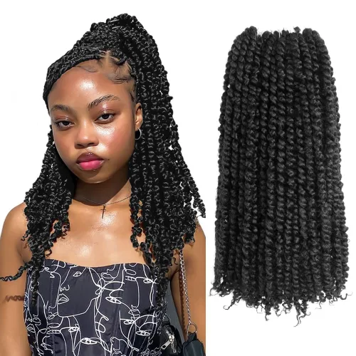 Miniatura 30 de Pelo Passion Twist de 8 pulgadas, trenzas de ganchillo pretrenzadas, paquetes de 8 paquetes (1B/negro natural)