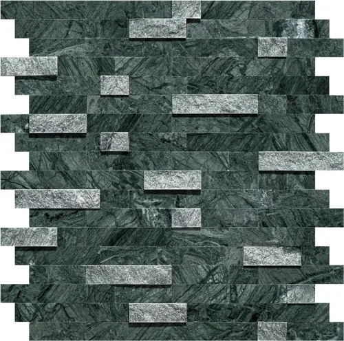 Miniatura 15 de Azulejos de mosaico de piedra natural 3D de 5 hojas, 12 x 11 pulgadas para despegar y pegar, azulejos de pared autoadhesivos negros mixtos