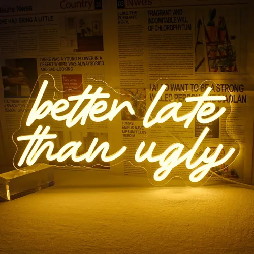 Letrero de neón LED Horseneon Mejor Tarde Que Nunca, Letras de Letreros de Neón para Decoración de Pared, Letrero de Luz de Neón Blanco Cálido con