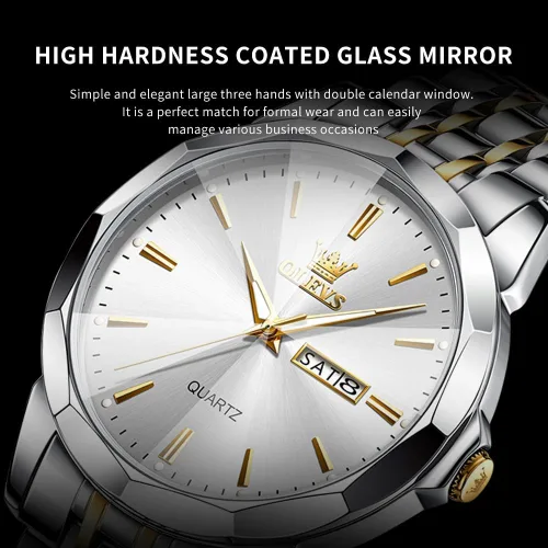 Miniatura 7 de OLEVS Watch for Men Diamond Business Dress Analog Quartz Stainless Steel Waterproof Luminous Date Two Tone Luxury Casual Wrist Watch Blue