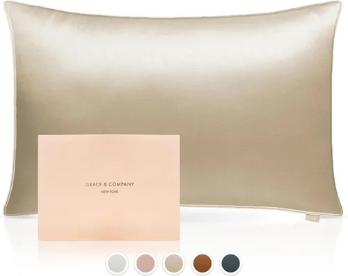 Miniatura 4 de Grace & Company - Funda de almohada de satén sedoso para cabello y piel, funda de almohada de seda de satén con cierre de cremallera certificada