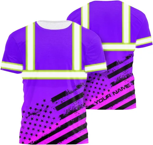 Miniatura 26 de Camisa de alta visibilidad con bandera de Estados Unidos de color para hombres y mujeres, con nombre personalizado, camisa de seguridad reflectante