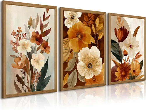 Arte de pared de flores bohemias, impresiones florales abstractas vintage, lienzo botánico, decoración de pared, fotos de flores de granja, póster