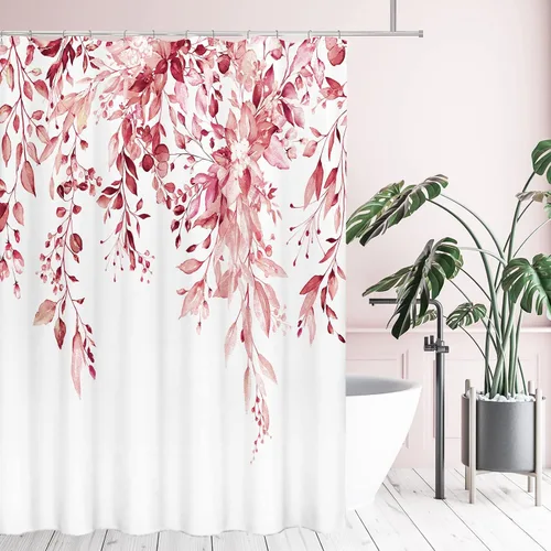 Miniatura 130 de Tititex Spun Sugar - Juego de cortinas de ducha de eucalipto azul claro, hojas de acuarela brillantes en la parte superior, decoración floral