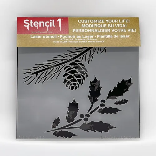 Miniatura 5 de Stencil1 Plantilla de ramas de acebo y hoja perenne – Plantilla de invierno reutilizable para manualidades, decoración de vacaciones, pintura sobre
