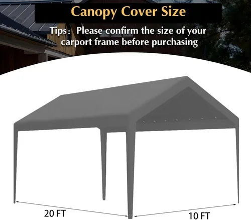 Miniatura 6 de Cobertura de toldo de repuesto para cochera, cubierta superior de repuesto para estructura de cochera de 10' x 20', lona impermeable y protegida