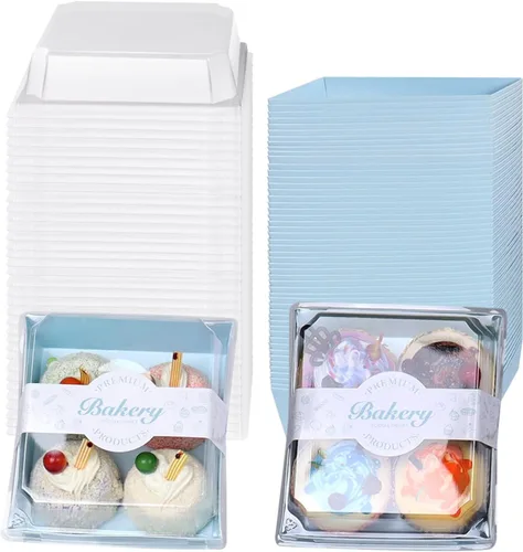 Miniatura 8 de Paquete de 100 Cajas de Charcutería con Tapas Transparentes y Seguras, 5.3x4.9x2.5 Pulgadas, Cajas Desechables Cuadradas Marrone para Sándwiches